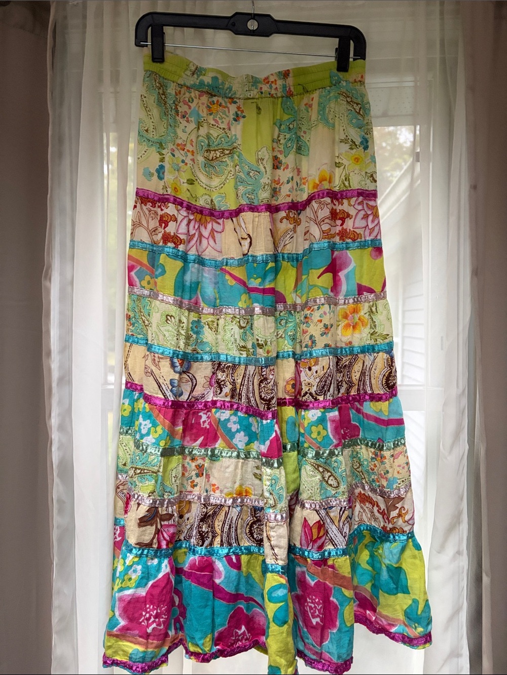 Multicolor Boho Tiered Maxi Skirt - Elastic Waist